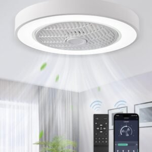 20 Inch Low Profile Ceiling Fan With Light, Led Bladeless Ceiling Fans