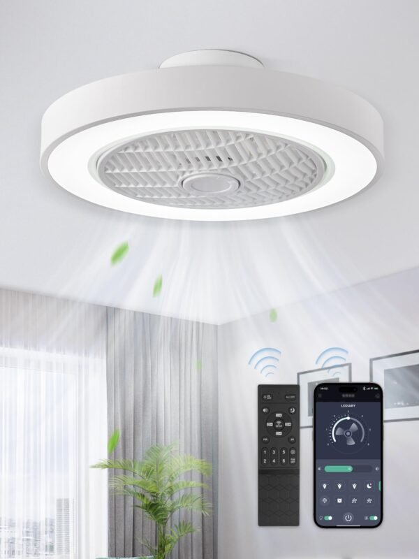 20 Inch Low Profile Ceiling Fan With Light, Led Bladeless Ceiling Fans