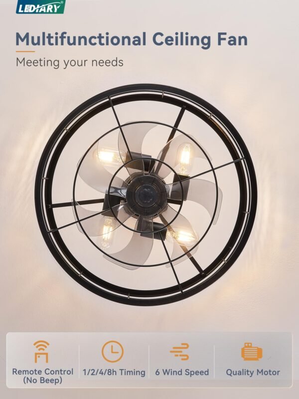 20 inch Fandelier Caged Ceiling Fan with Light, Bladeless Ceiling Fan with Remote - Image 25