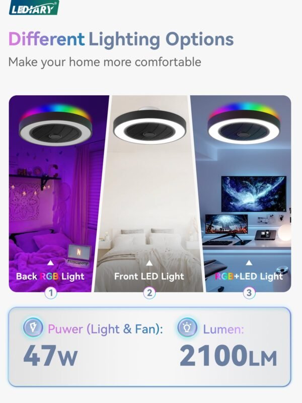 20 Inch Low Profile Ceiling Fan With Light, Led Bladeless Ceiling Fans - Image 37