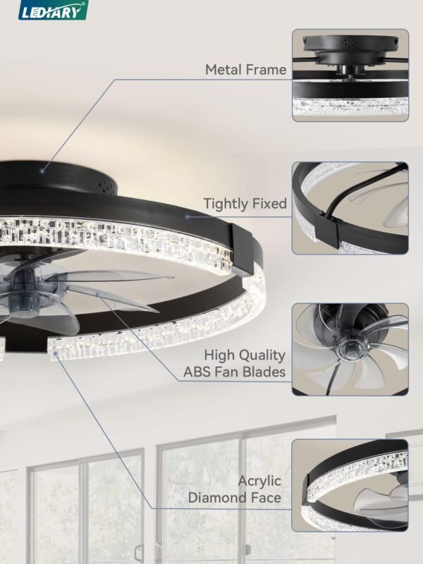 20 Inch Low Profile Ceiling Fans with Lights and Remote, Fandelier Ceiling Fan Flush Mount, 3000K-6000K Dimmable LED Fan Light - Image 21