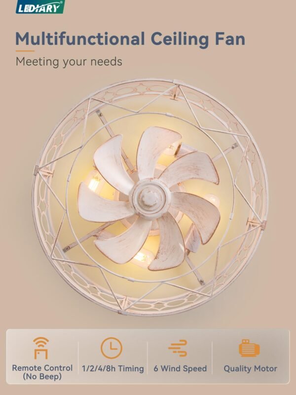 Caged Ceiling Fan with Light and Remote, 16in Small Low Profile Ceiling Fans with Lights - Image 4