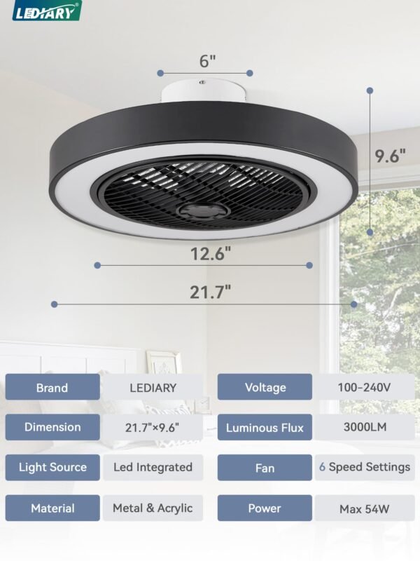 20 Inch Low Profile Ceiling Fan With Light, Led Bladeless Ceiling Fans - Image 55