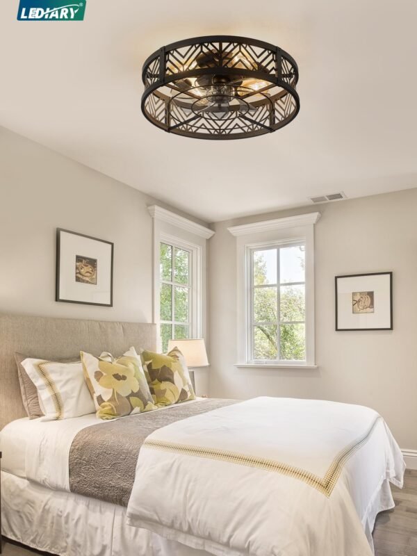 20" Caged Ceiling Fan with Light, Small Flush Mount Ceiling Fan with App - Image 23