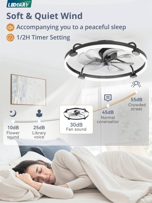 Ceiling Fans with Lights and Remote, 20'' Low Profile Ceiling Fan with Light, 3000-6000K Dimmable Fandelier LED Fan Light - Image 29
