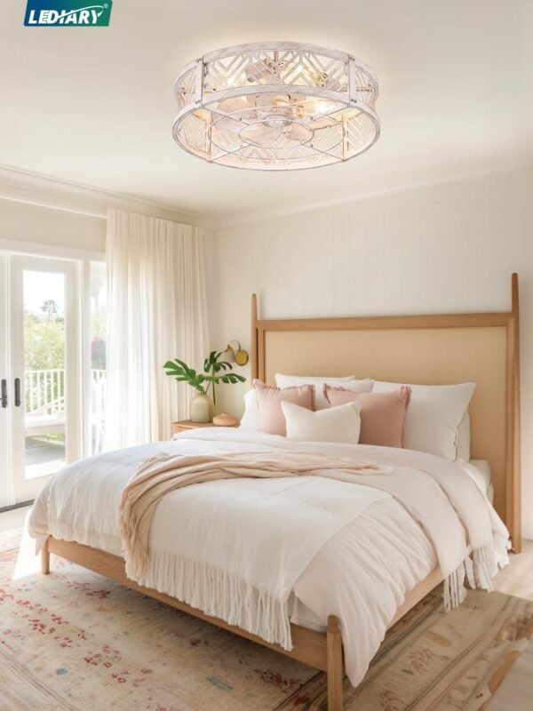 20" Caged Ceiling Fan with Light, Small Flush Mount Ceiling Fan with App - Image 39