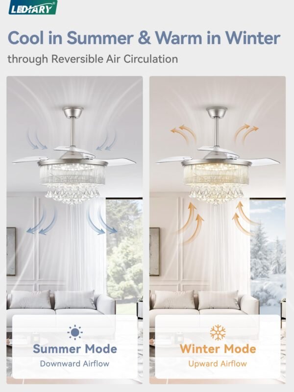 42 Inch Chandelier Ceiling Fans with Lights and Remote, Retractable Fandelier Ceiling Fan - Image 12