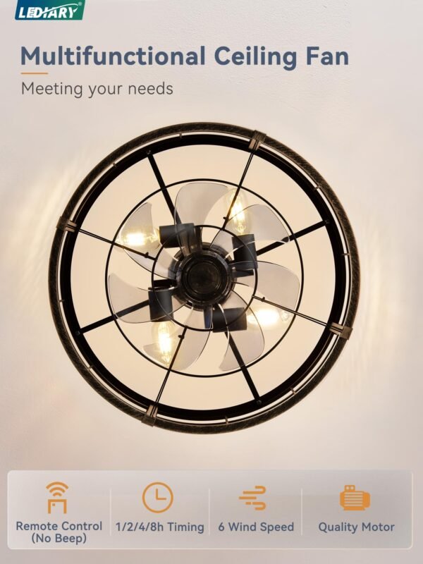 20 inch Fandelier Caged Ceiling Fan with Light, Bladeless Ceiling Fan with Remote - Image 11