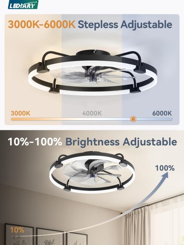 Ceiling Fans with Lights and Remote, 20'' Low Profile Ceiling Fan with Light, 3000-6000K Dimmable Fandelier LED Fan Light - Image 27