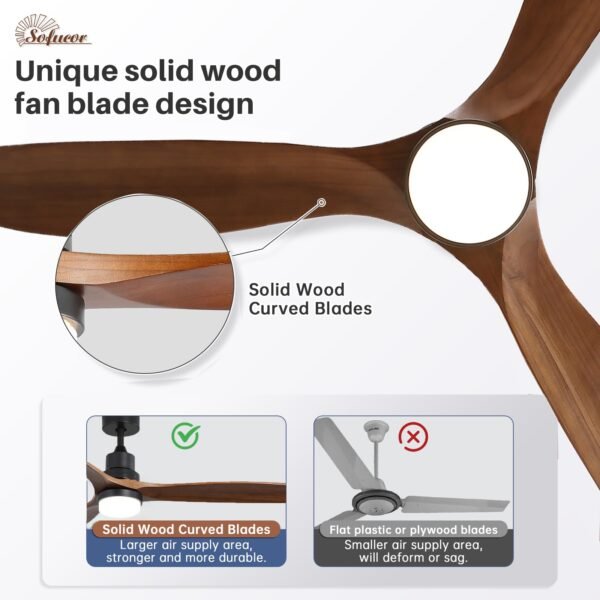 60" Ceiling Fan No Light, Smart Ceiling Fans Without Lights, Work with Alexa/Google, Reversible DC Motor, 6 Speed - Image 5
