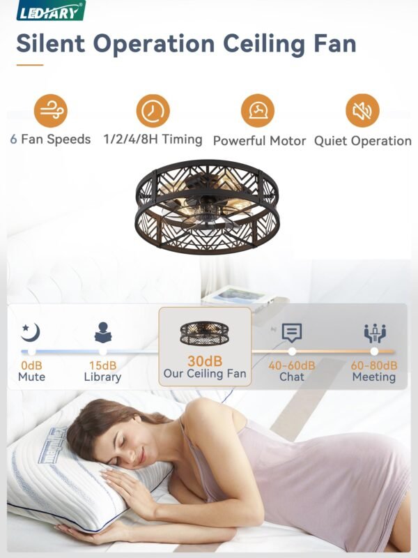 20" Caged Ceiling Fan with Light, Small Flush Mount Ceiling Fan with App - Image 18