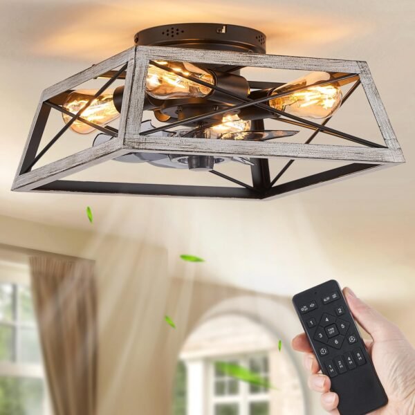 20" Caged Ceiling Fans with Lights and Remote, Flush Mount Bladeless Ceiling Fan Low Profile - Image 25