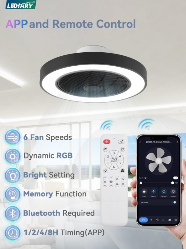 20 Inch Low Profile Ceiling Fan With Light, Led Bladeless Ceiling Fans - Image 40
