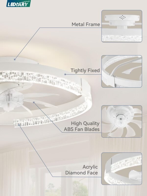 20 Inch Low Profile Ceiling Fans with Lights and Remote, Fandelier Ceiling Fan Flush Mount, 3000K-6000K Dimmable LED Fan Light - Image 67