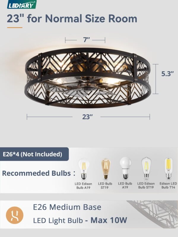 20" Caged Ceiling Fan with Light, Small Flush Mount Ceiling Fan with App - Image 13