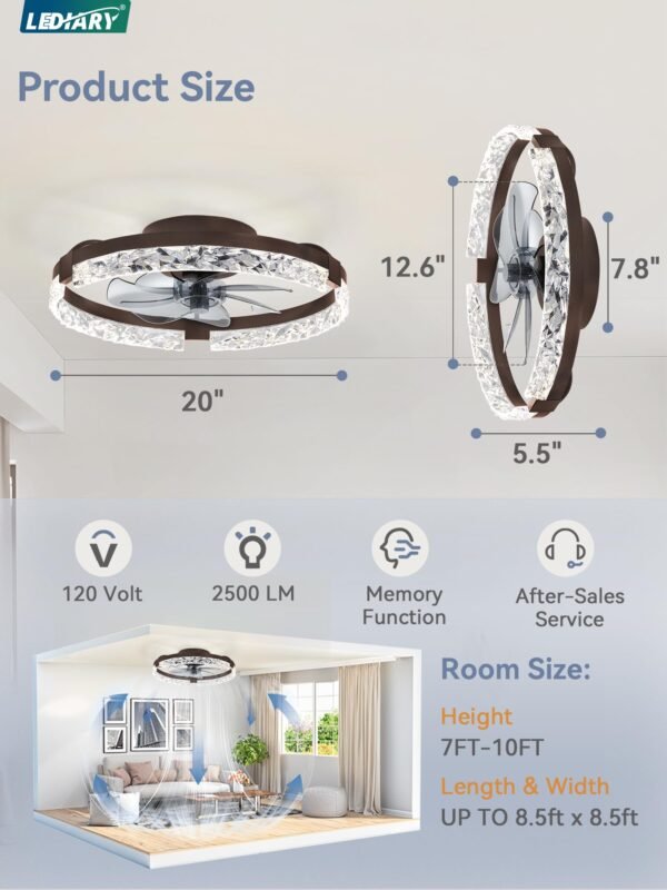 20 Inch Low Profile Ceiling Fans with Lights and Remote, Fandelier Ceiling Fan Flush Mount, 3000K-6000K Dimmable LED Fan Light - Image 13