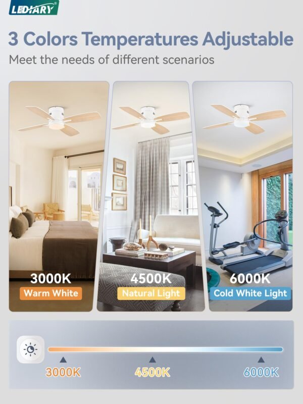 42 inch Ceiling Fans with Lights and Remote Control,Flush Mount Ceiling Fan with Quiet Reversible DC Motor - Image 5
