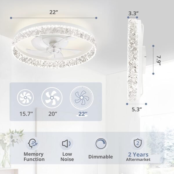 20" Modern Ceiling Fans with Lights and Remote, Dimmable Low Profile Ceiling Fan - Image 27