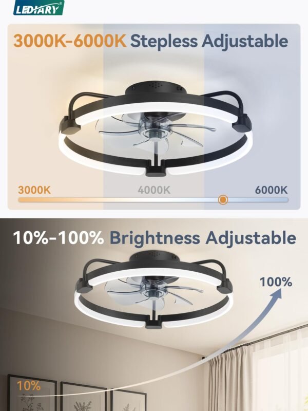Ceiling Fans with Lights and Remote, 20'' Low Profile Ceiling Fan with Light, 3000-6000K Dimmable Fandelier LED Fan Light - Image 19