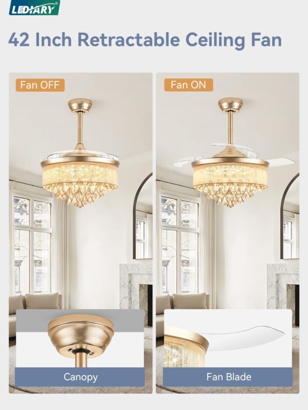 42 Inch Chandelier Ceiling Fans with Lights and Remote, Retractable Fandelier Ceiling Fan - Image 4