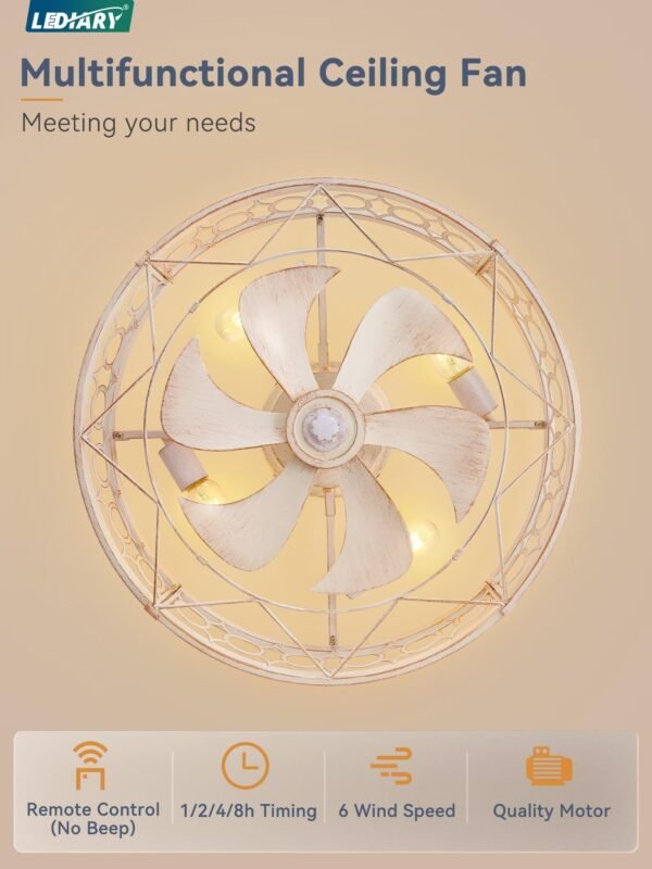 Caged Ceiling Fan with Light and Remote, 16in Small Low Profile Ceiling Fans with Lights - Image 25