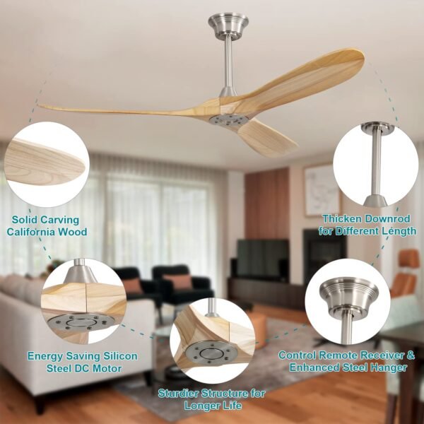 60" Ceiling Fan No Light, Smart Ceiling Fans Without Lights, Work with Alexa/Google, Reversible DC Motor, 6 Speed - Image 21