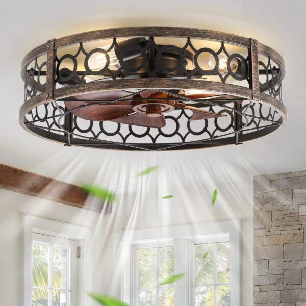 Caged Ceiling Fan with Light and Remote, 16in Small Low Profile Ceiling Fans with Lights - Image 15