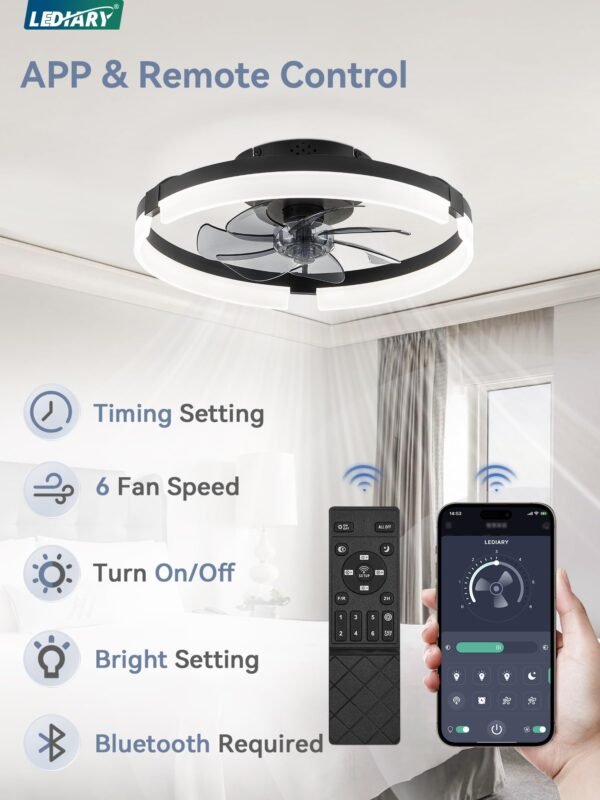 Ceiling Fans with Lights and Remote, 19.7 Inch Low Profile Ceiling Fan, 6 Speeds, Reversible - Image 5