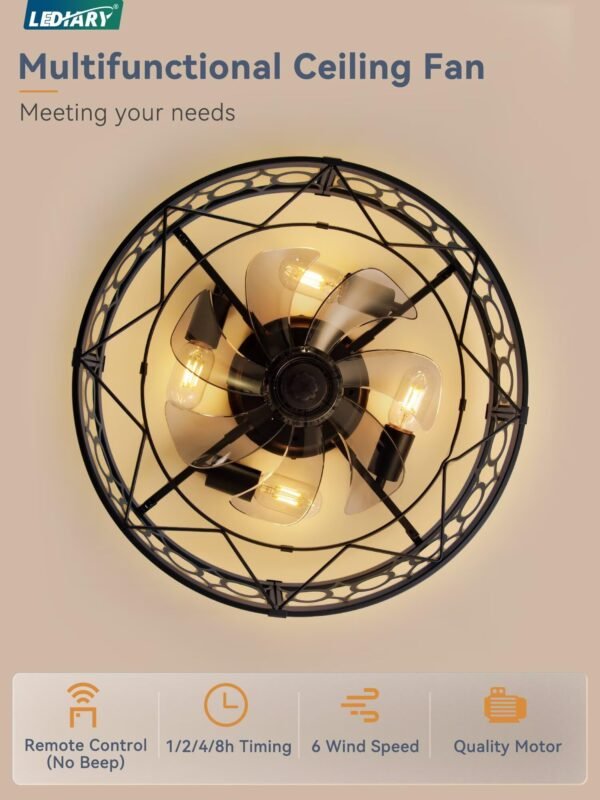 Caged Ceiling Fan with Light and Remote, 16in Small Low Profile Ceiling Fans with Lights - Image 60