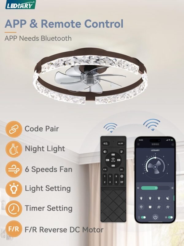 20 Inch Low Profile Ceiling Fans with Lights and Remote, Fandelier Ceiling Fan Flush Mount, 3000K-6000K Dimmable LED Fan Light - Image 12