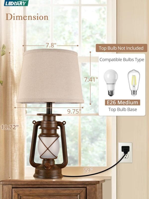 18.72" LED Vintage Lantern Flickering Flame Table Lamps for Bedrooms Set of 2, Small Farmhouse Rustic Vintage End Table Lamps - Image 5