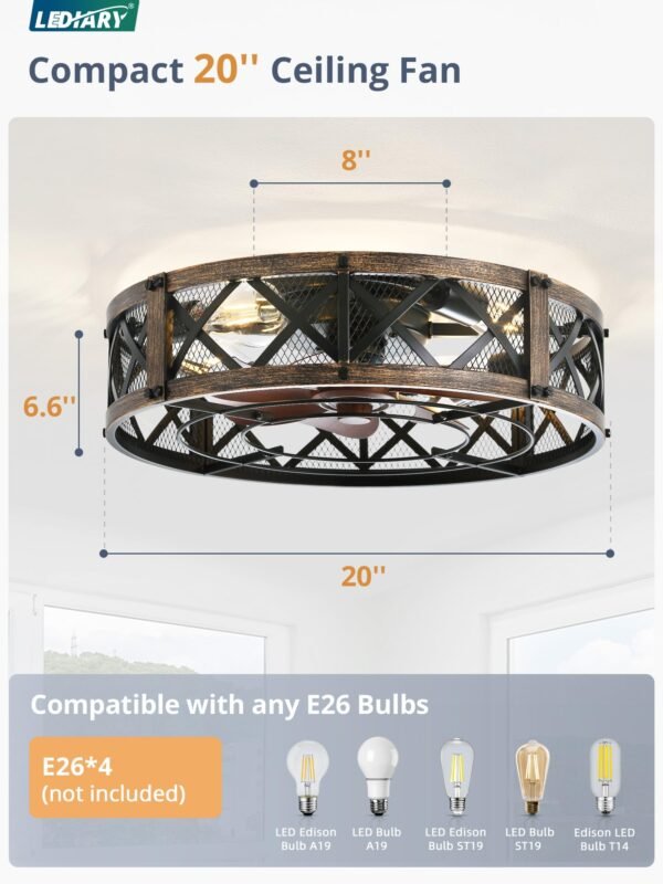 20" Caged Ceiling Fan With Light, APP&Remote Control, Small Flush Mount Farmhouse Fan Lights - Image 14