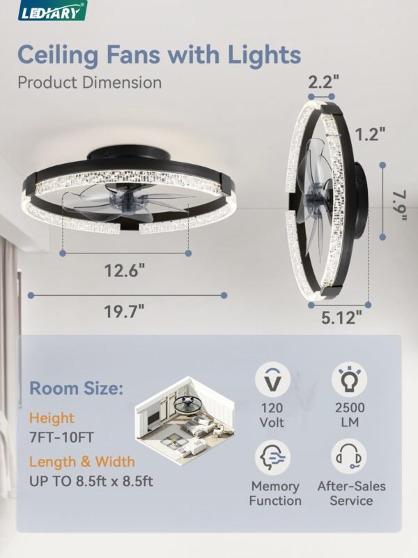 20 Inch Low Profile Ceiling Fans with Lights and Remote, Fandelier Ceiling Fan Flush Mount, 3000K-6000K Dimmable LED Fan Light - Image 20
