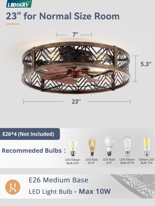 20" Caged Ceiling Fan with Light, Small Flush Mount Ceiling Fan with App - Image 45