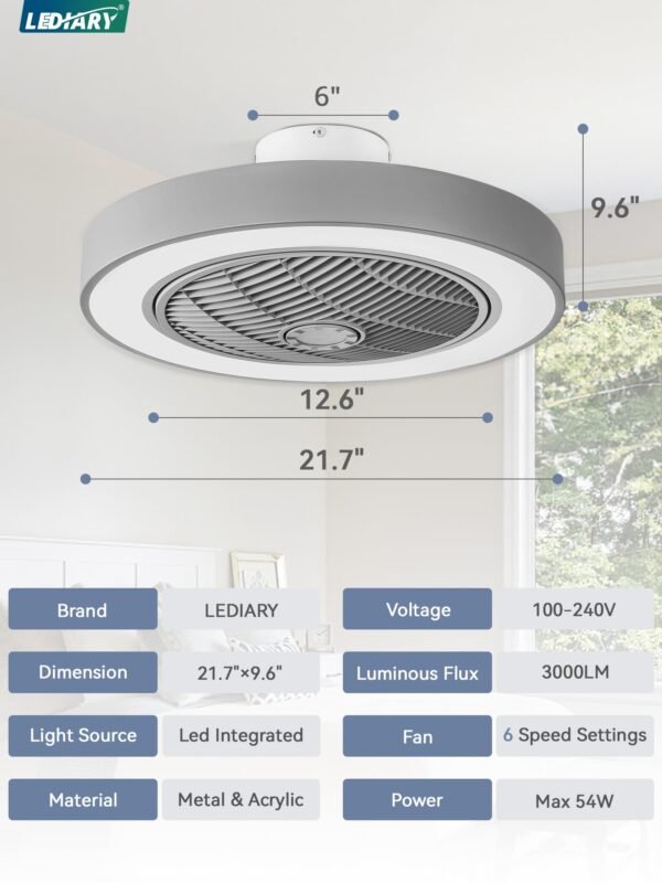 20 Inch Low Profile Ceiling Fan With Light, Led Bladeless Ceiling Fans - Image 69