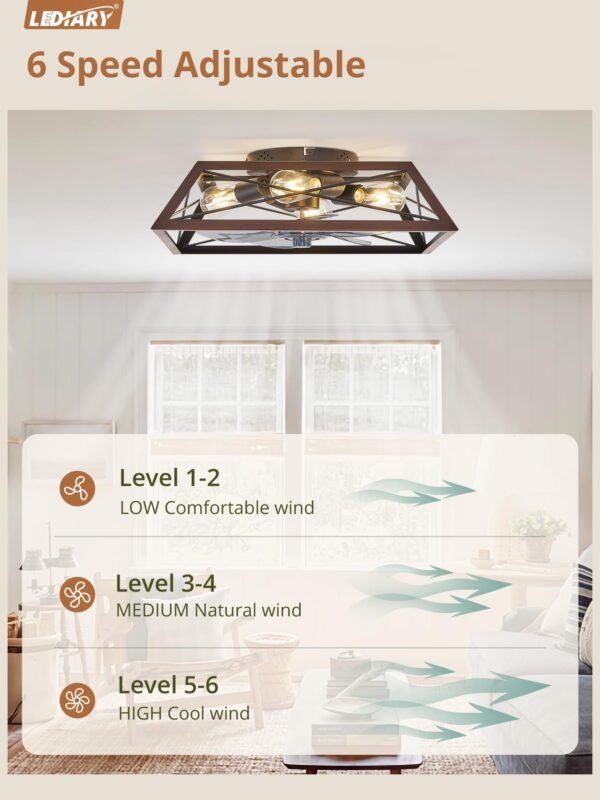 20" Caged Ceiling Fans with Lights and Remote, Flush Mount Bladeless Ceiling Fan Low Profile - Image 12