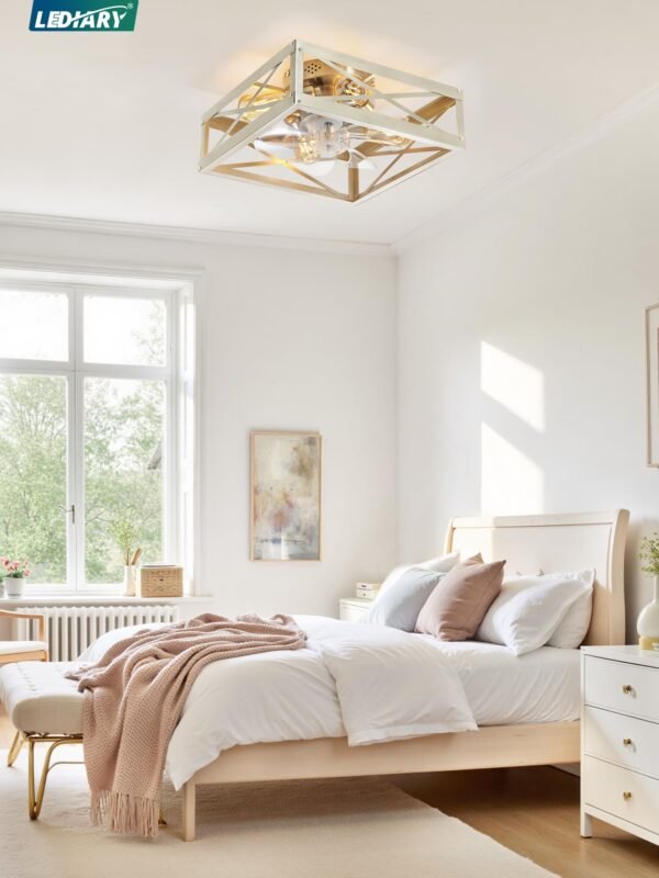 Caged Low Profile Ceiling Fans with Lights and Remote, Rustic Square Flush Mount Ceiling Fan - Image 33
