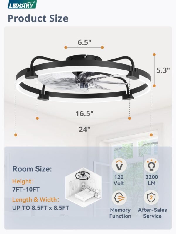 Ceiling Fans with Lights and Remote, 20'' Low Profile Ceiling Fan with Light, 3000-6000K Dimmable Fandelier LED Fan Light - Image 30