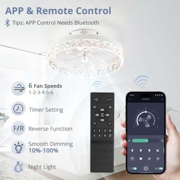 20" Modern Ceiling Fans with Lights and Remote, Dimmable Low Profile Ceiling Fan - Image 3