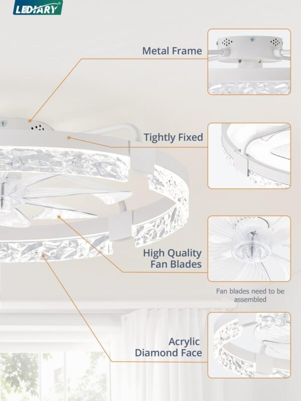 20 Inch Low Profile Ceiling Fans with Lights and Remote, Fandelier Ceiling Fan Flush Mount, 3000K-6000K Dimmable LED Fan Light - Image 36
