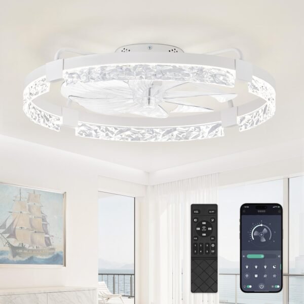 20 Inch Low Profile Ceiling Fans with Lights and Remote, Fandelier Ceiling Fan Flush Mount, 3000K-6000K Dimmable LED Fan Light - Image 30