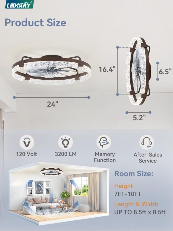 20 Inch Low Profile Ceiling Fans with Lights and Remote, Fandelier Ceiling Fan Flush Mount, 3000K-6000K Dimmable LED Fan Light - Image 58