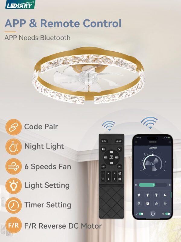 20 Inch Low Profile Ceiling Fans with Lights and Remote, Fandelier Ceiling Fan Flush Mount, 3000K-6000K Dimmable LED Fan Light - Image 81