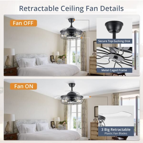 20" Caged Ceiling Fans with Lights and Remote, Flush Mount Bladeless Ceiling Fan Low Profile - Image 4