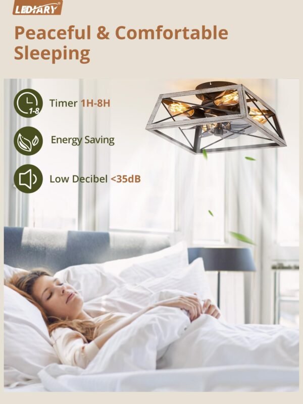 20" Caged Ceiling Fans with Lights and Remote, Flush Mount Bladeless Ceiling Fan Low Profile - Image 26