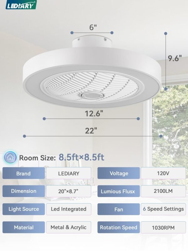 20 Inch Low Profile Ceiling Fan With Light, Led Bladeless Ceiling Fans - Image 62