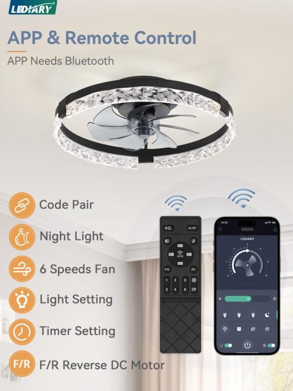 20 Inch Low Profile Ceiling Fans with Lights and Remote, Fandelier Ceiling Fan Flush Mount, 3000K-6000K Dimmable LED Fan Light - Image 42