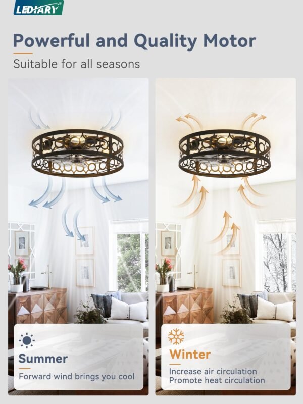 Caged Ceiling Fan with Light and Remote, 16in Small Low Profile Ceiling Fans with Lights - Image 31