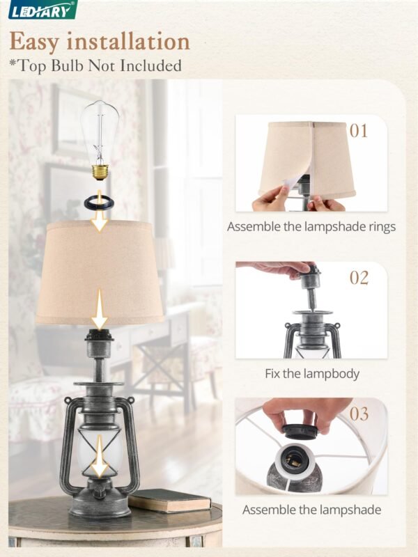 18.72" LED Vintage Lantern Flickering Flame Table Lamps for Bedrooms Set of 2, Small Farmhouse Rustic Vintage End Table Lamps - Image 24