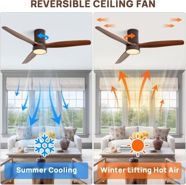52 Inch Solid Wood Ceiling Fans With Lights, Low Profile Ceiling Fan with Light and Remote - Image 108